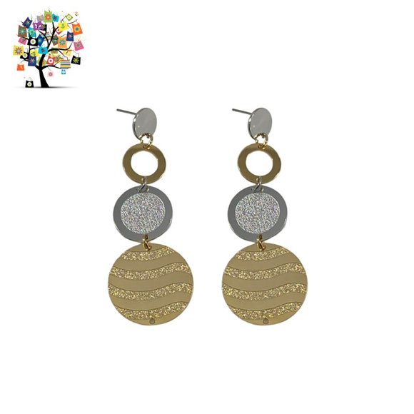 Stainless Steel Stud Post Long Dangle Earrings - Picture 2 of 4